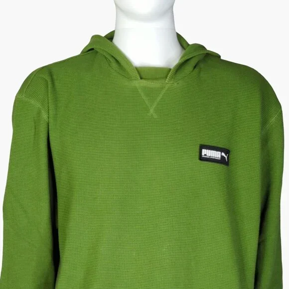 PUMA Hoodie Pullover Men XL Green Sweatshirt Long Sleeve Textured - Picture 5 of 10